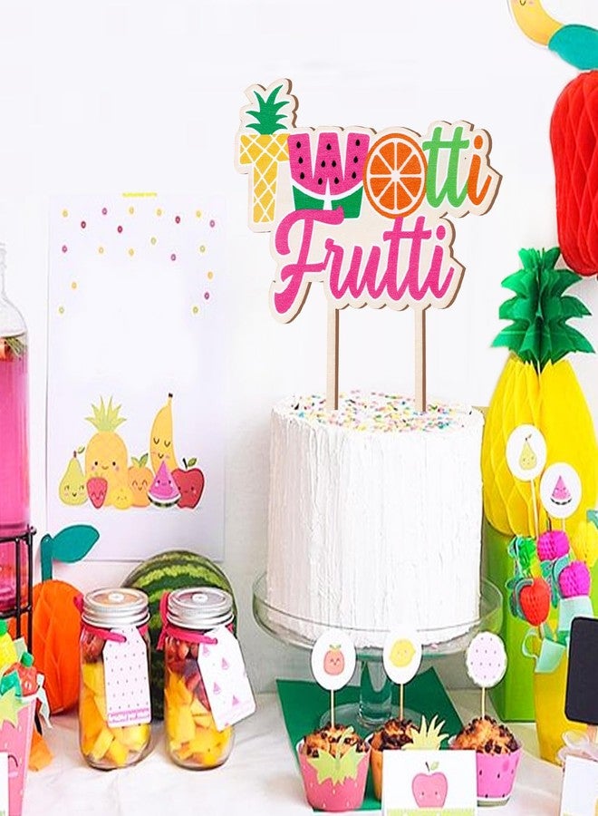 CORNER LACE Twotti Frutti Wooden Cake Topper, Fruit Themed 2nd Birthday Cupcake Pick Two Years Old Party Decoration Supplies - Image 4